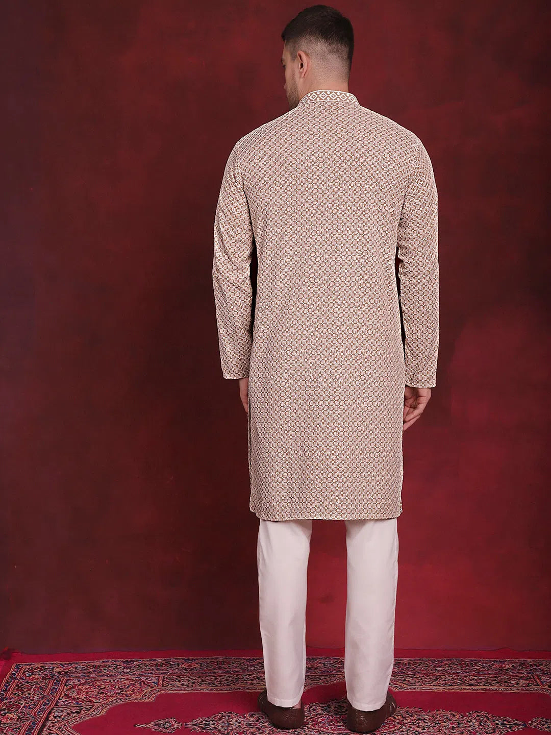 Beige Sequin Embroidered Mens Kurta Pajama Set | Ethnic Style