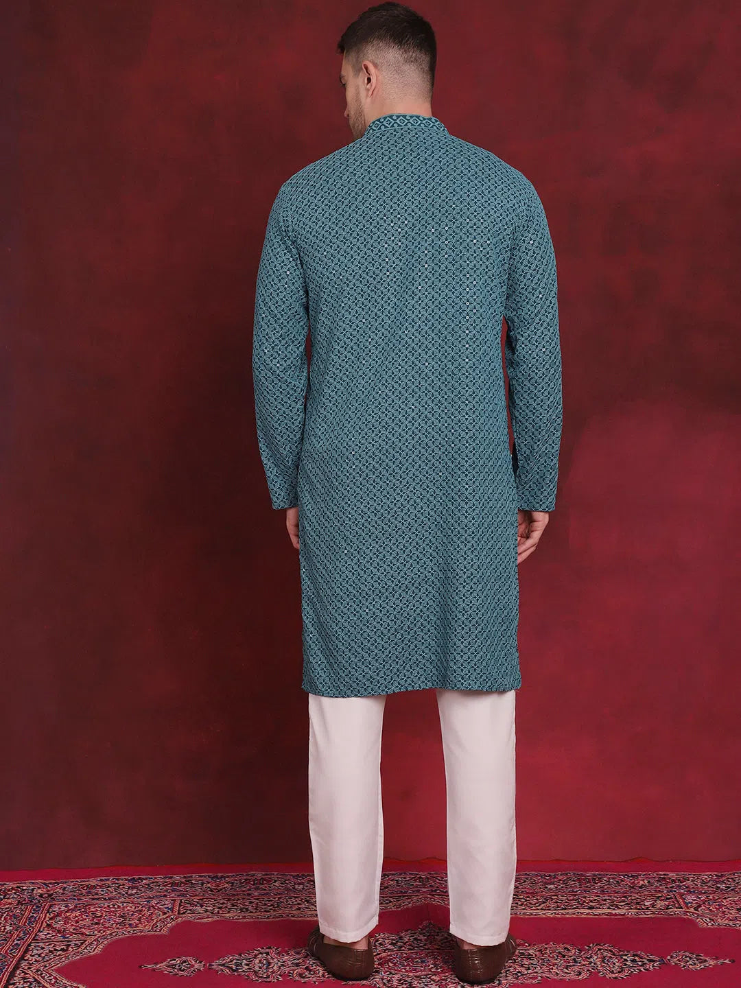 Blue Embroidered Kurta Pajama Set | Mens Kurta Pajama