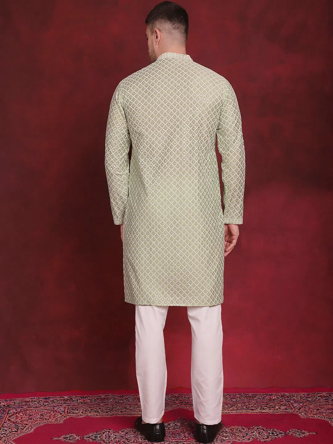 Pista Chikankari Kurta Pajama Set | Mens Kurta Pajama Online
