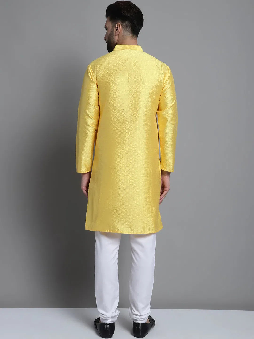 Woven Design Kurta Pajama Set - Lemon Yellow Mens Kurta