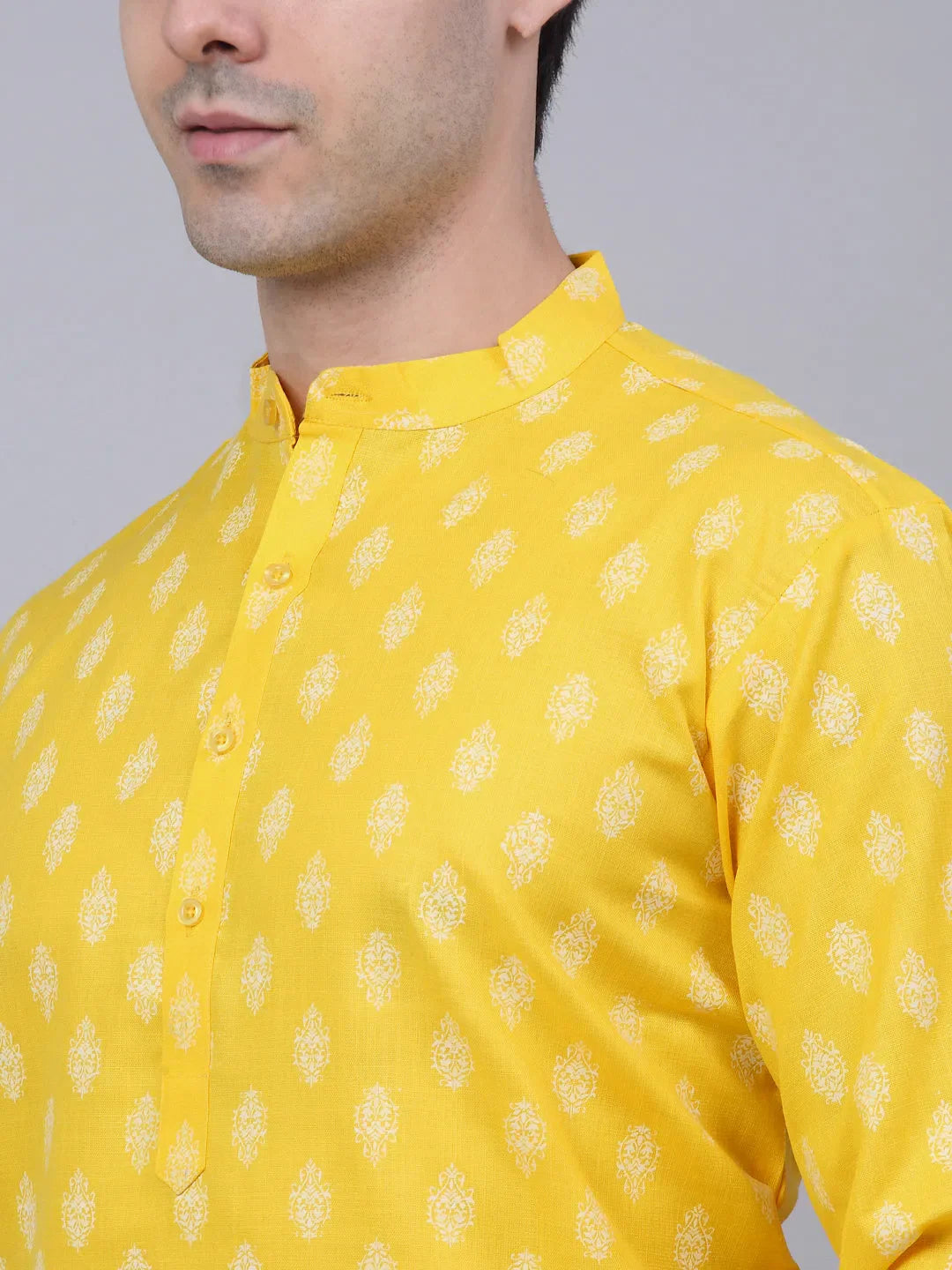 Lemon Floral Mens Kurta Pajama Set | Cotton Kurta Pajama