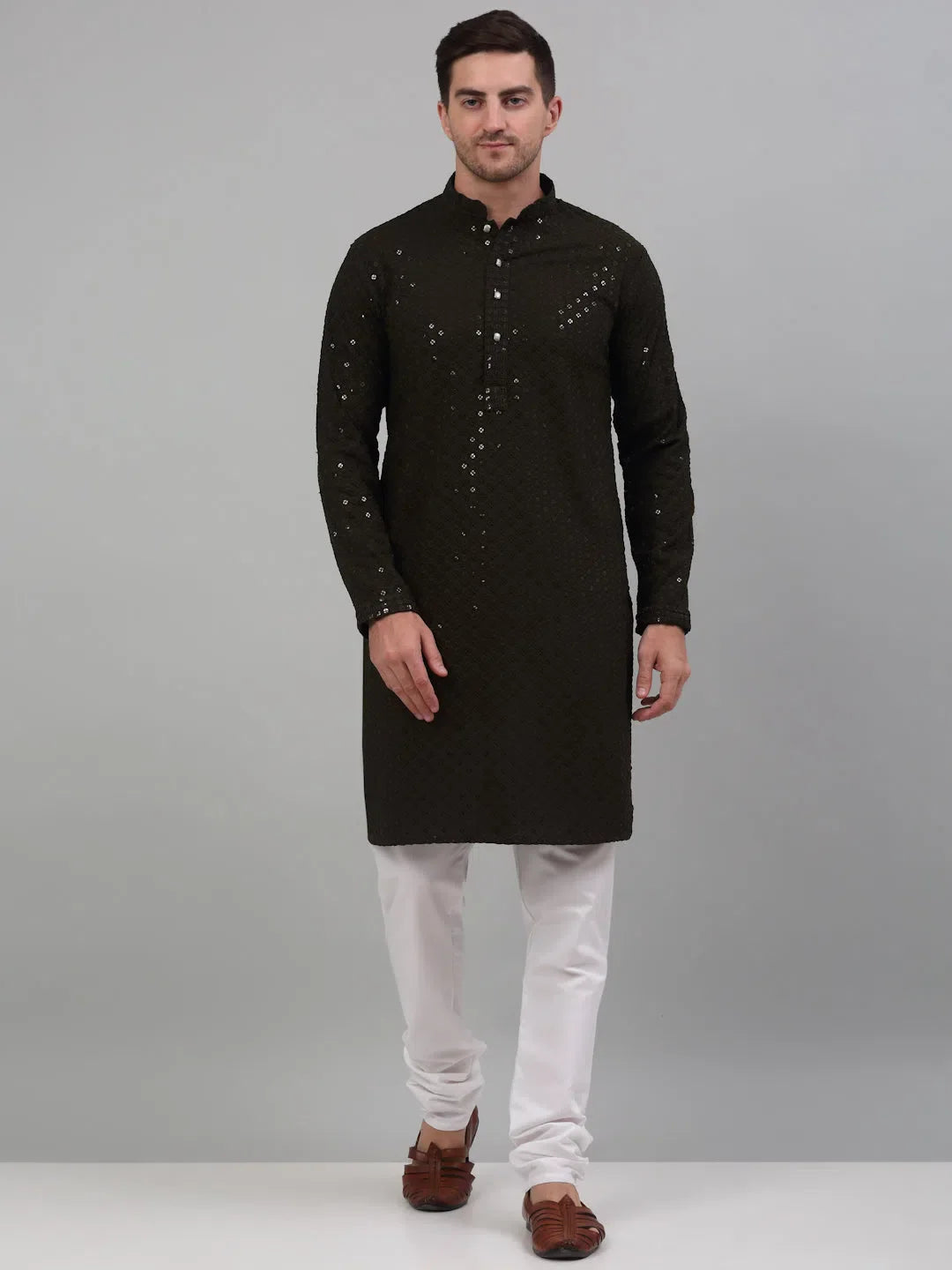 Mehndi Green Chikankari Kurta Churidar | Mens Kurta Pajama Set