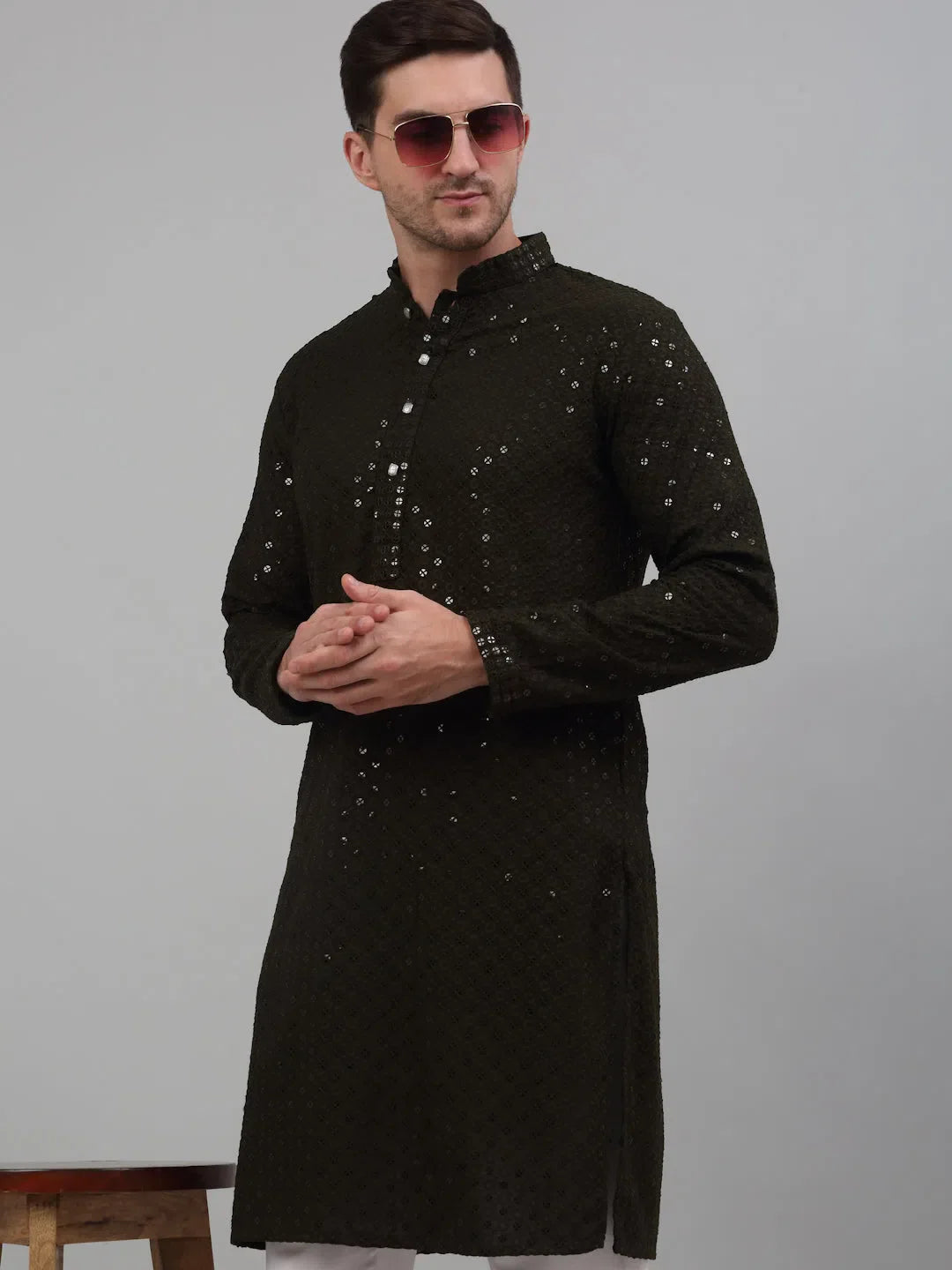 Mehndi Green Chikankari Kurta Churidar | Mens Kurta Pajama Set