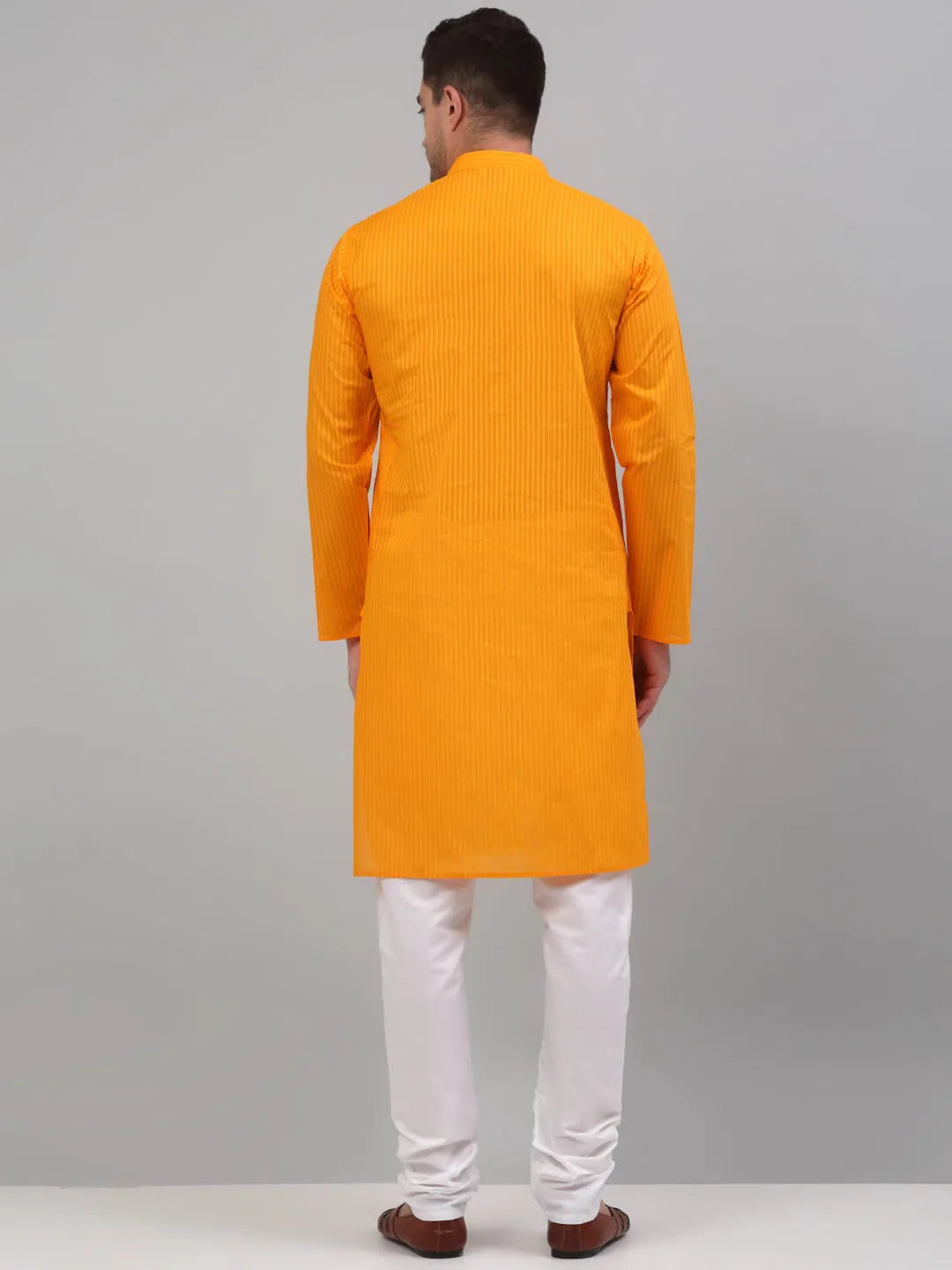 Mens Striped Cotton Kurta Pajama Set | Mustard Kurta Pajama