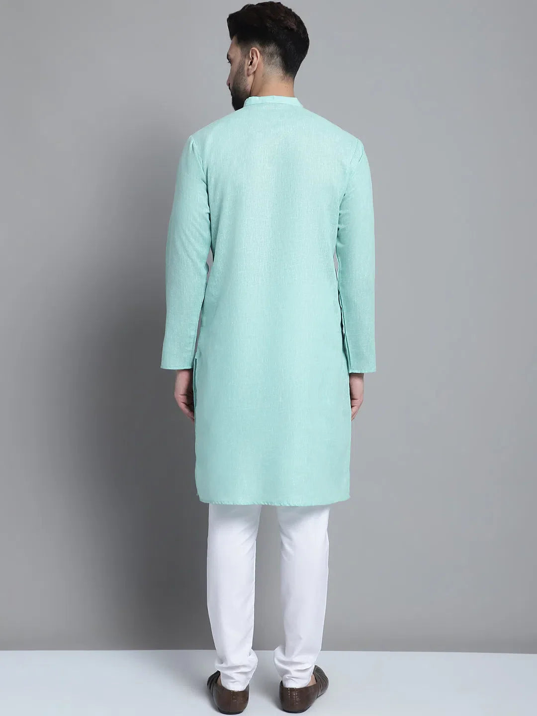 Green Cotton Mens Kurta Pajama Set | Solid Kurta Pajama Style