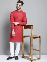 Men's Solid Pure Cotton Kurta With Pyjamas-JOKP-697Maroon