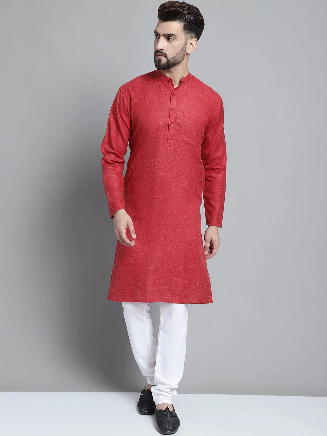 Maroon Cotton Mens Kurta Pajama Set | Solid Kurta Pajama