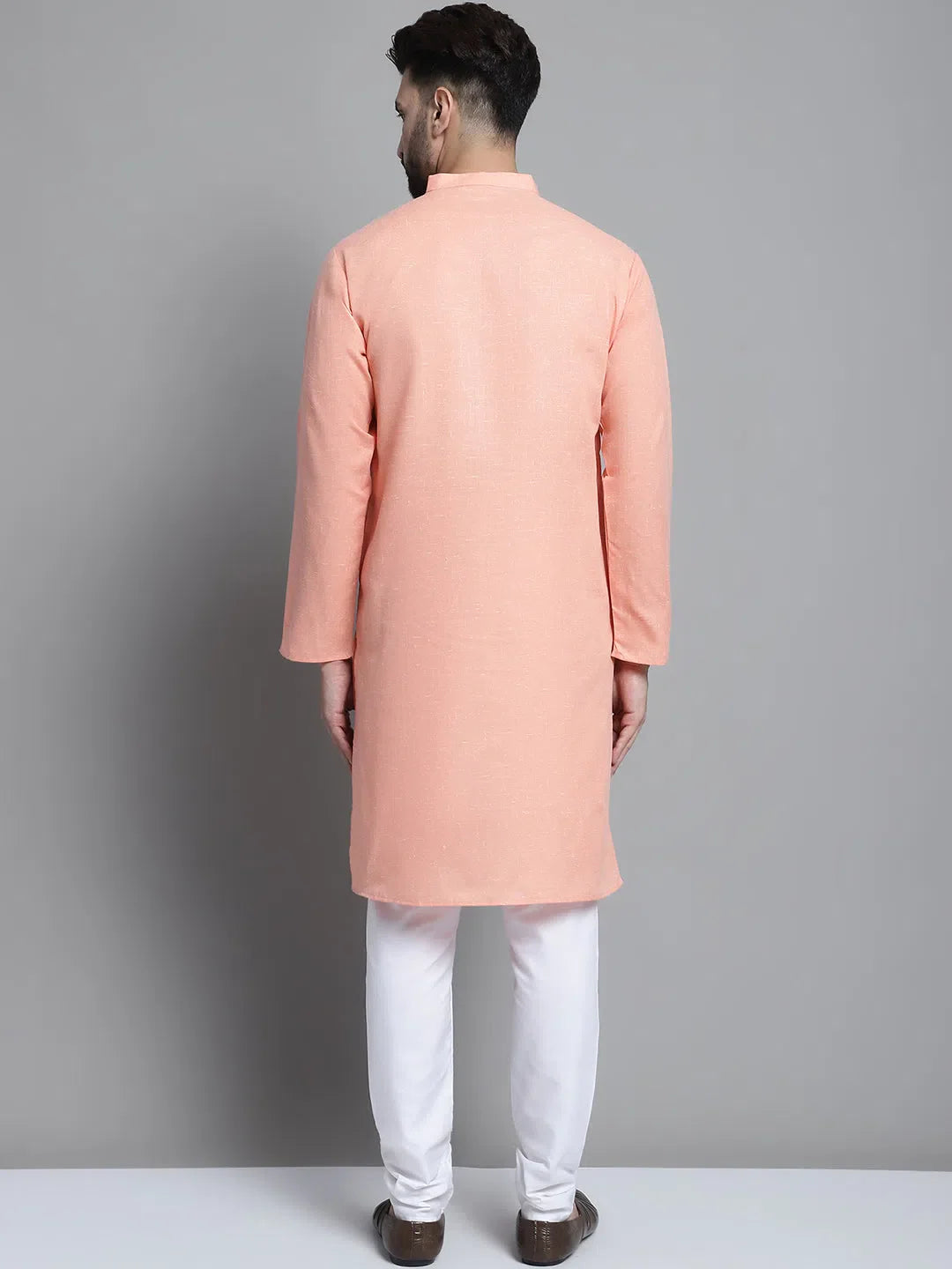 Peach Cotton Mens Kurta Pajama Set | Solid Kurta Pajama