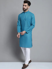 Men's Solid Pure Cotton Kurta With Pyjamas-JOKP-697Peacock