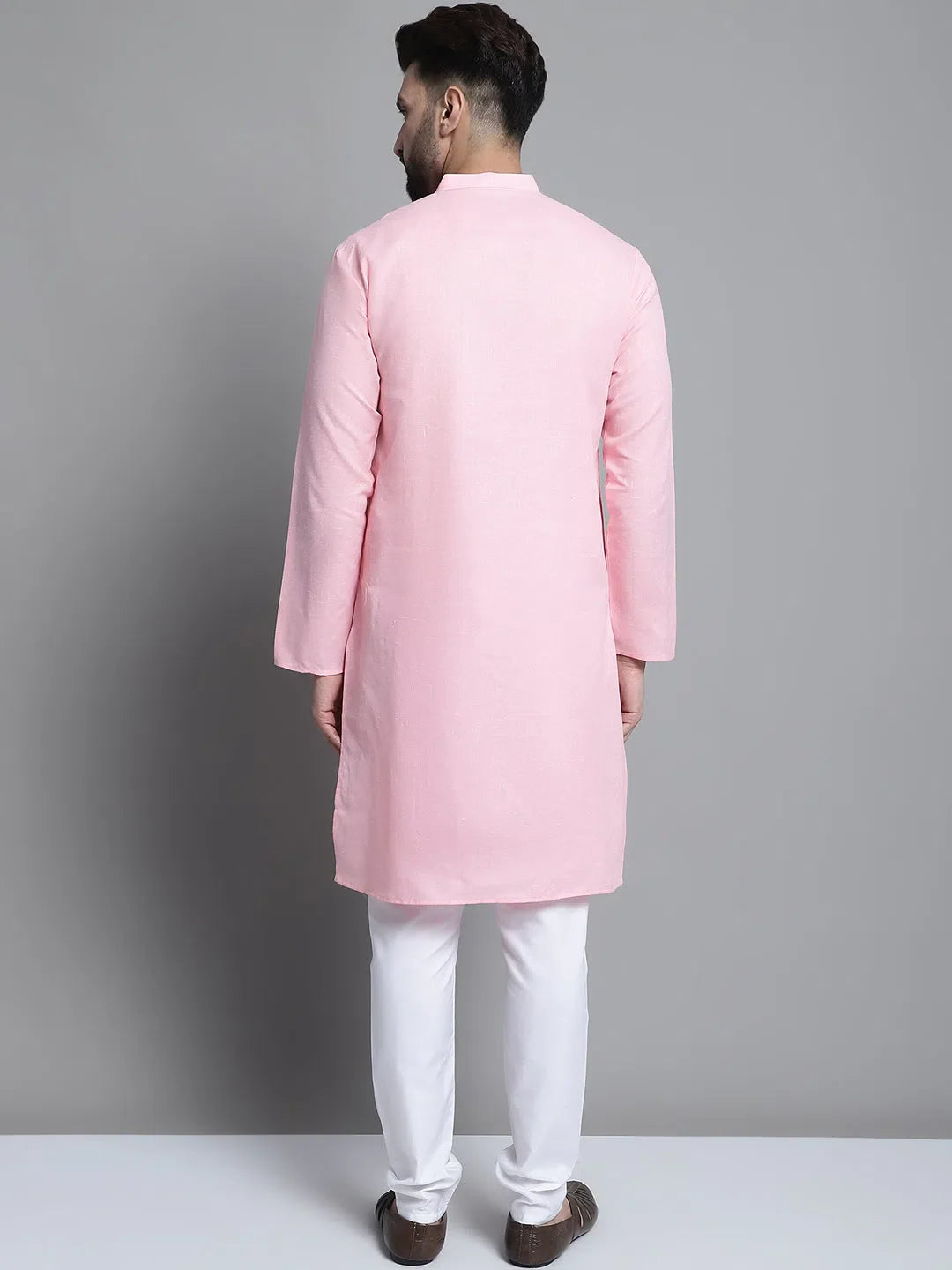 Pink Cotton Mens Kurta Pajama Set | Solid Kurta Pajama