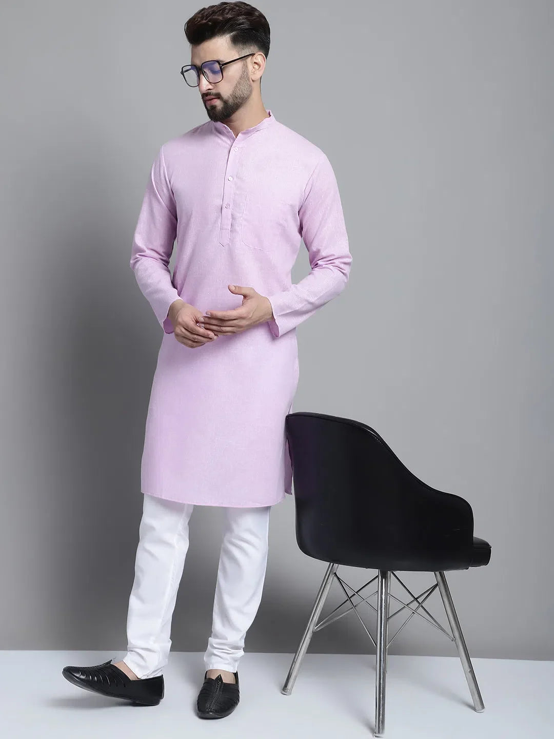 Purple Cotton Mens Kurta Pajama Set | Solid Kurta Pajama