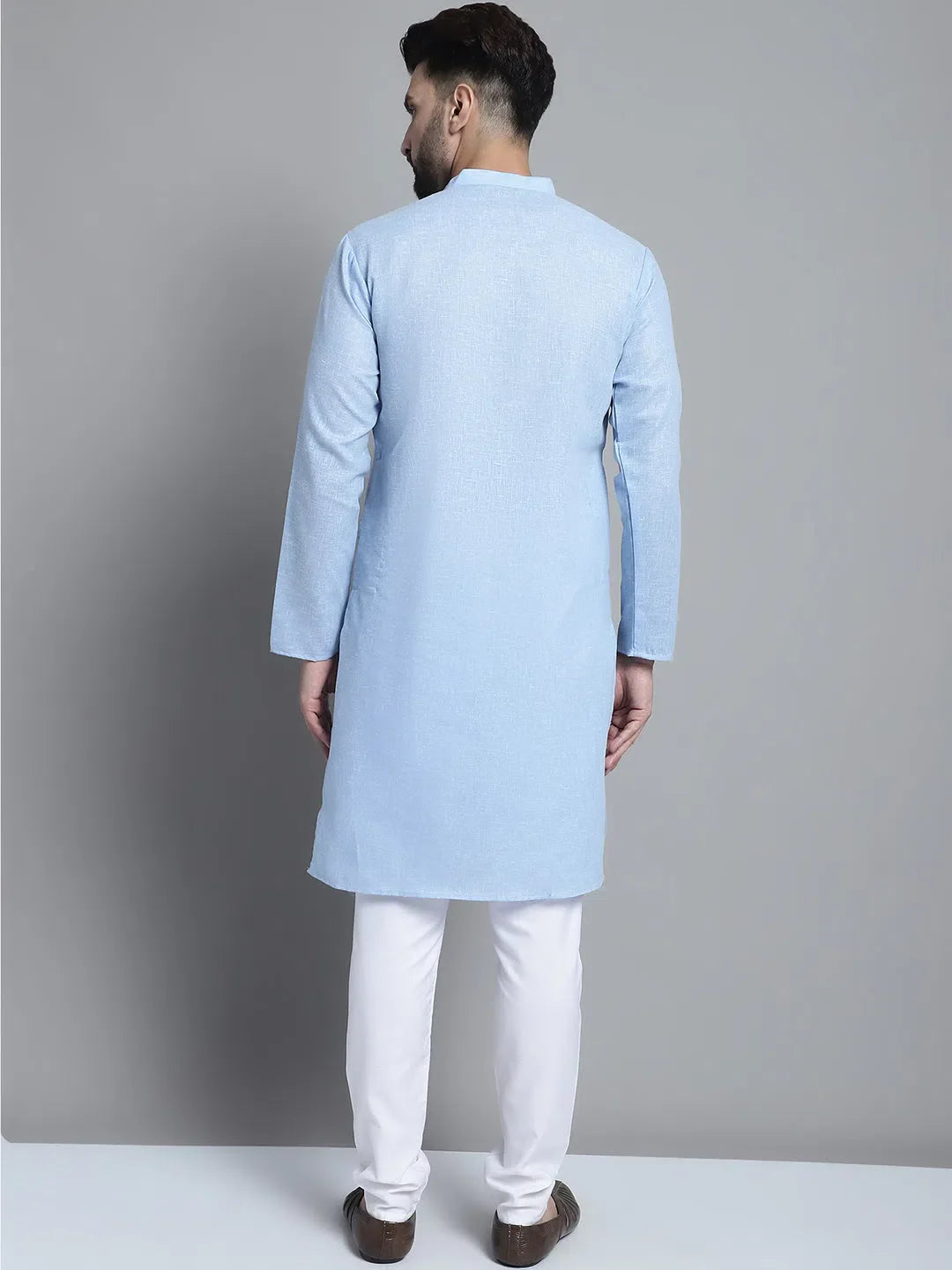 Sky Blue Cotton Mens Kurta Pajama Set | Solid Kurta Pajama