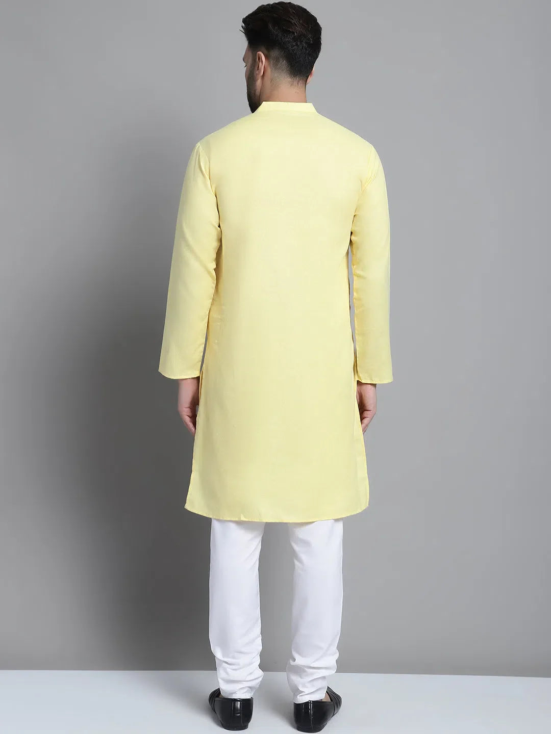 Yellow Cotton Mens Kurta Pajama Set | Solid Kurta Pajama