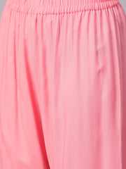 Women Peach-Coloured & Yellow Solid Kurta with Palazzos & Dupatta