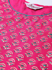 Women Pink & Golden Yoke Design Kurta with Palazzos (JOKPL 1340 Pink)-JOKPL-1340