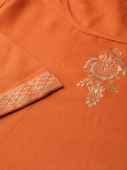 Women Orange & Golden Block Printed Kurta with Palazzos ( JOKPL 1345 Orange )-JOKPL-1345