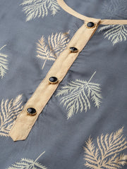 Women Grey & Cream-Coloured Block Print Kurta with Palazzos ( JOKPL 1346 Grey )-JOKPL-1346