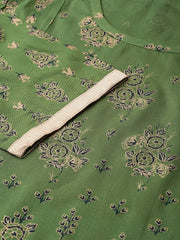 Women Green & Golden Block Printed Kurta with Palazzos ( JOKPL 1347 Green )-JOKPL-1347