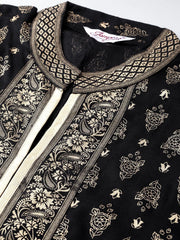 Women Black & Golden Block Print Kurta with Palazzos ( JOKPL 1348 Black )-JOKPL-1348