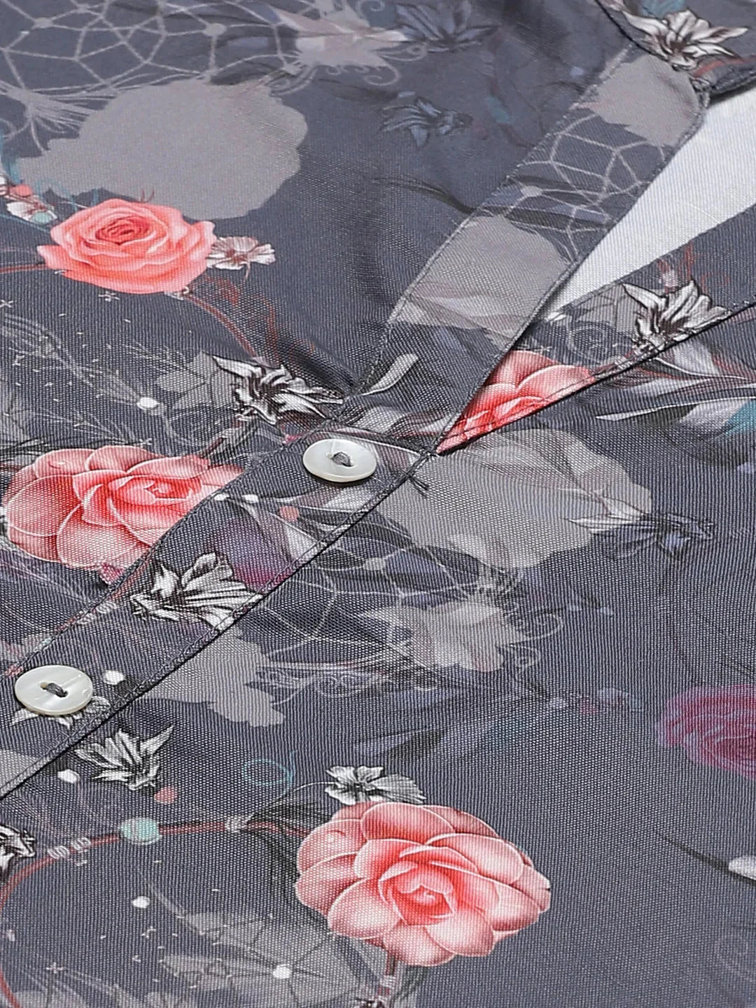 Floral Kurta Palazzo Set - Charcoal Grey Women's Palazzo Sets