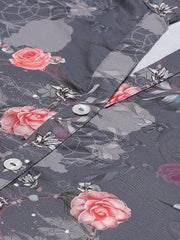 Women Charcoal Grey & Pink Floral Printed Kurta with Palazzos ( JOKPL 1353 Grey )-JOKPL-1353