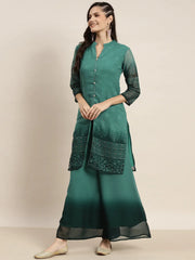 Printed Mukaish Kurta with Palazzos ( JOKPL 1460 Green )