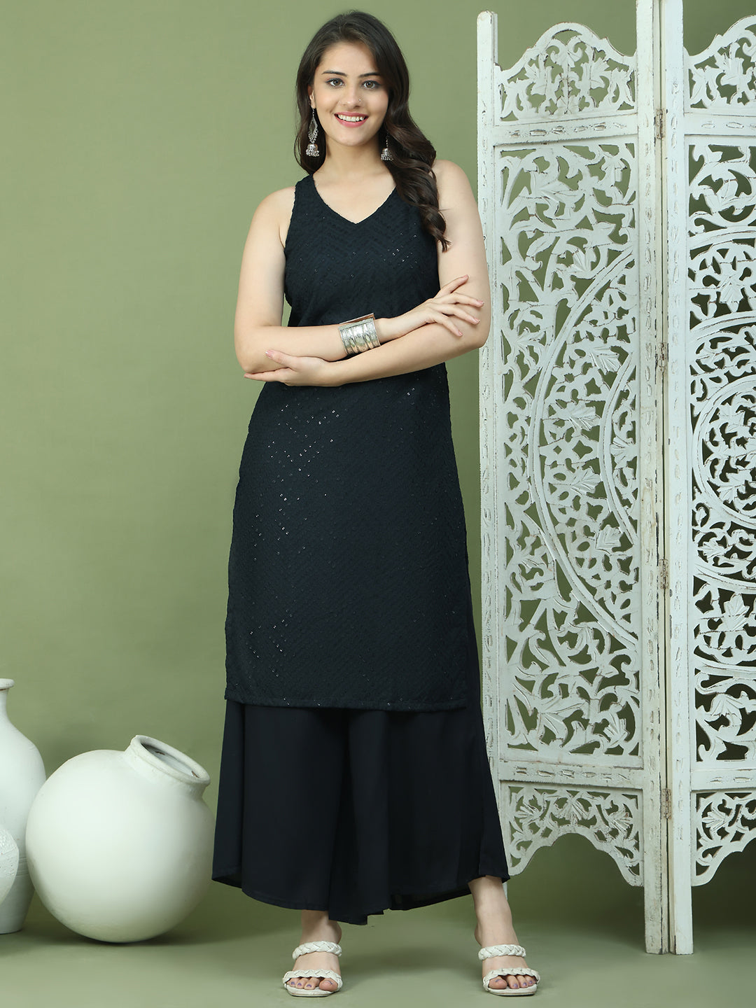 DesiQlo Women kurta sets - Black - JOKPL_2137B_1579_Black_S