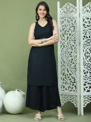 Embroidered Rayon Kurta With Palazzos ( JOKPL 2137B 1579 Black )