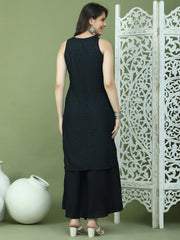 Embroidered Rayon Kurta With Palazzos ( JOKPL 2137B 1579 Black )