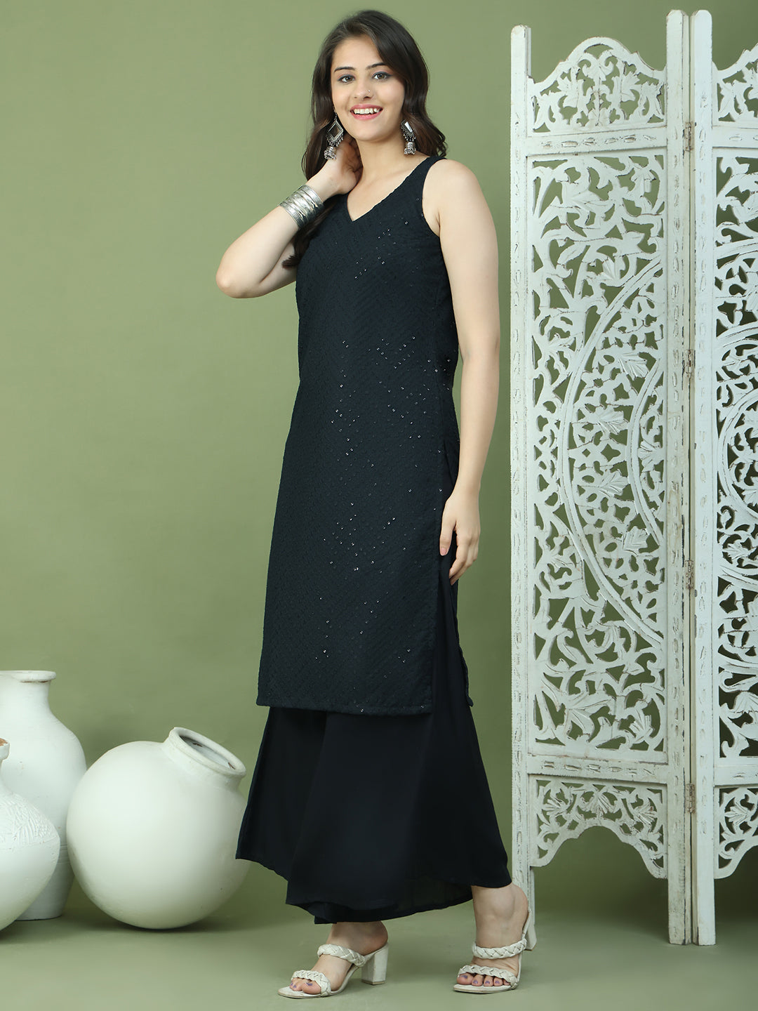 DesiQlo Women kurta sets - Black - JOKPL_2137B_1579_Black_S