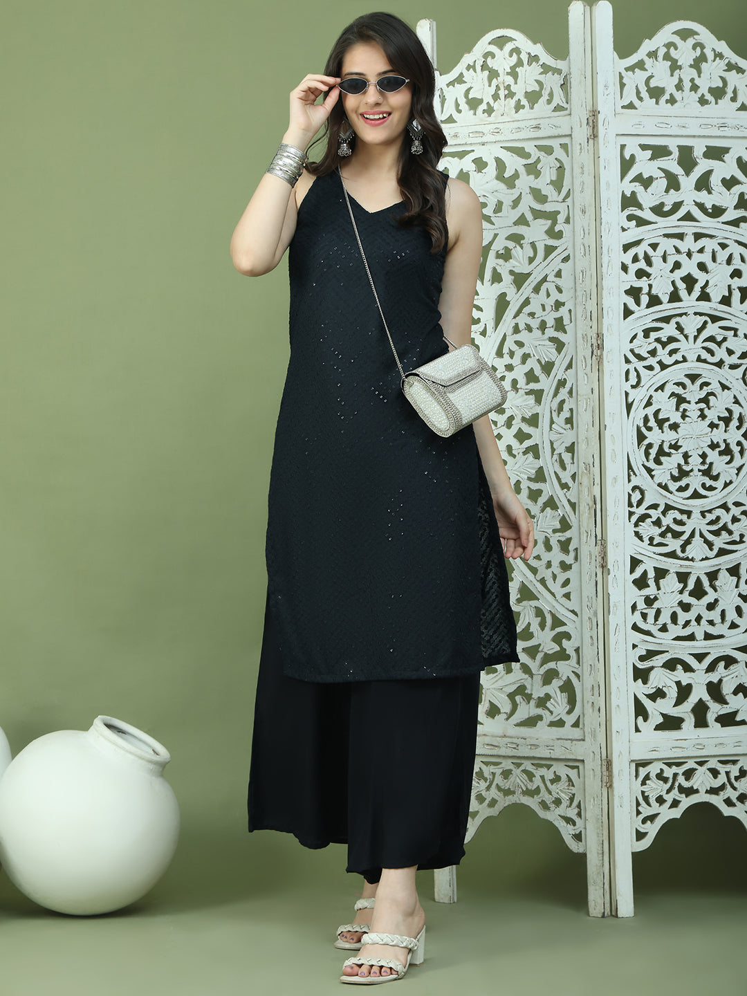 DesiQlo Women kurta sets - Black - JOKPL_2137B_1579_Black_S