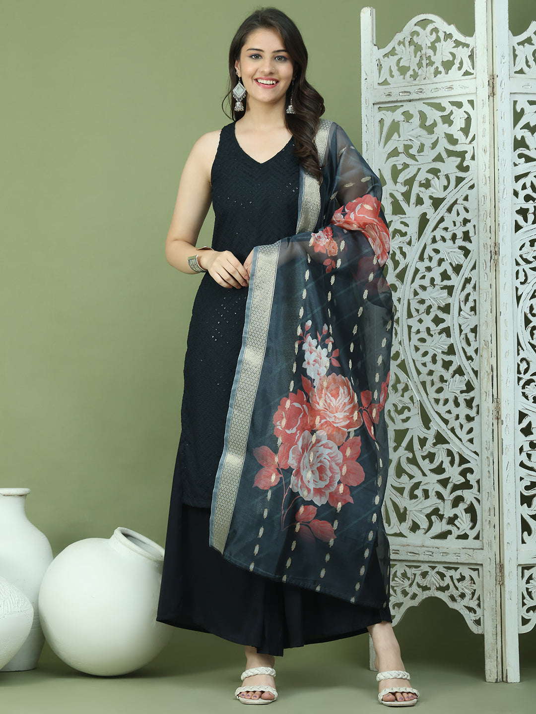DesiQlo Women kurta sets - Black - JOKPL_2137B_D66B_1579_Black_S