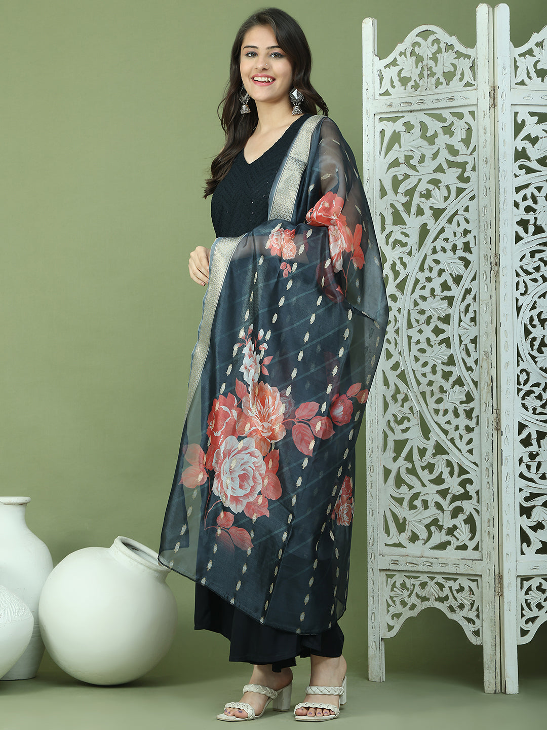 DesiQlo Women kurta sets - Black - JOKPL_2137B_D66B_1579_Black_S
