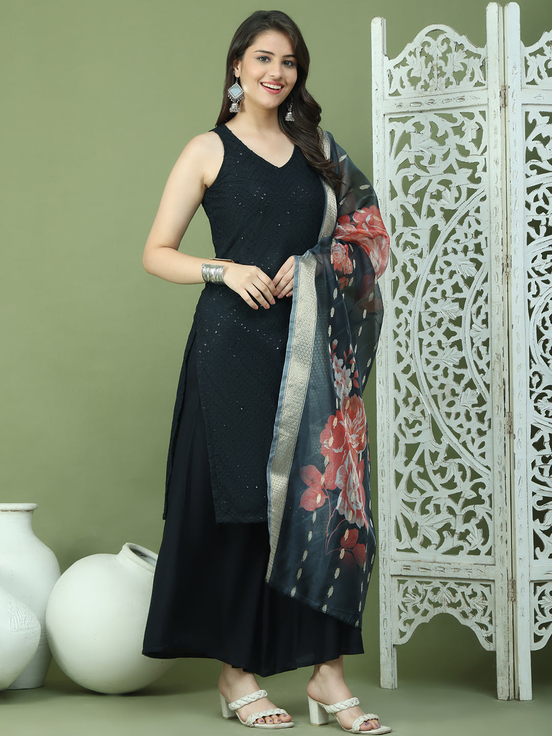 DesiQlo Women kurta sets - Black - JOKPL_2137B_D66B_1579_Black_S