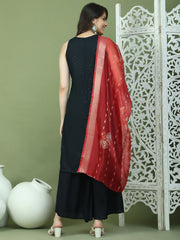 Embroidered Rayon Kurta Palazzos With dupatta ( JOKPL 2137B D66R 1579 Black )