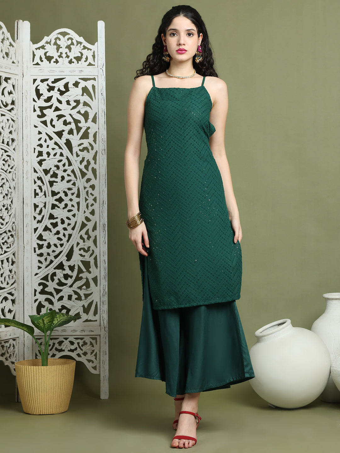 DesiQlo Women kurta sets - Green - JOKPL_2137G_1577_Green_XS