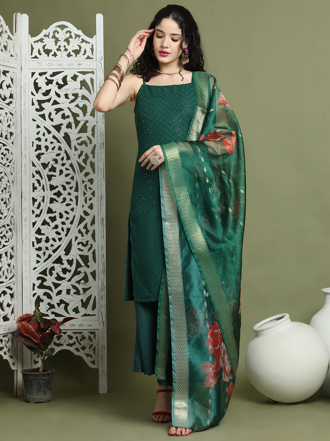 DesiQlo Women kurta sets - Green - JOKPL_2137G_D66G_1577_Green_XS