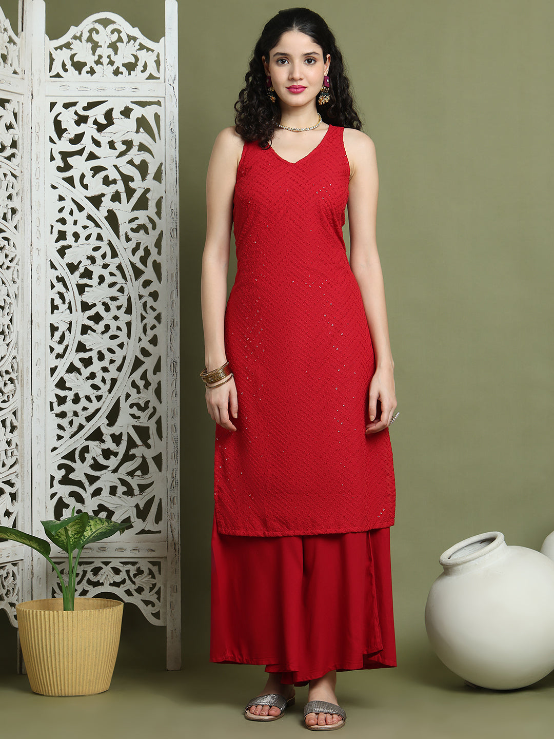 DesiQlo Women kurta sets - Maroon - JOKPL_2137M_1579_Maroon_S
