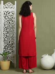 Embroidered Rayon Kurta With Palazzos ( JOKPL 2137M 1579 Maroon )