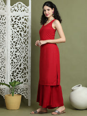 Embroidered Rayon Kurta With Palazzos ( JOKPL 2137M 1579 Maroon )