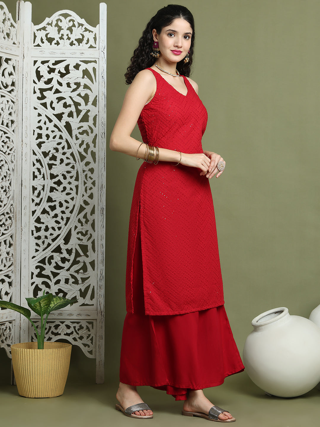 DesiQlo Women kurta sets - Maroon - JOKPL_2137M_1579_Maroon_S