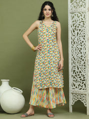 Foil Printed Sleeveless Kurta With Palazzos for Women ( JOKPL 2137Mul 1576 Ivory )