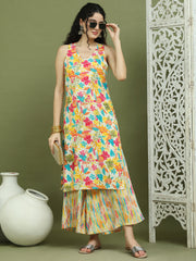 Foil Printed Sleeveless Kurta With Palazzos for Women ( JOKPL 2137Mul 1576 White )