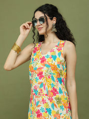 Foil Printed Sleeveless Kurta for Women ( JOK 1576 White )