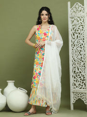 Foil Printed Rayon Kurta Palazzos & Dupatta for Women ( JOKPL 2137Mul D31W 1576 White )