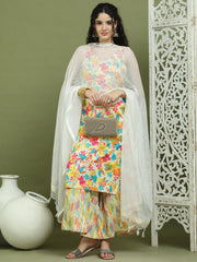 Foil Printed Rayon Kurta Palazzos & Dupatta for Women ( JOKPL 2137Mul D31W 1576 White )