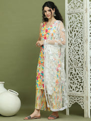 Foil Printed Rayon Kurta Palazzos & Dupatta for Women ( JOKPL 2137Mul D67W 1576 White )