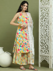 Foil Printed Rayon Kurta Palazzos & Dupatta for Women ( JOKPL 2137Mul D67W 1576 White )