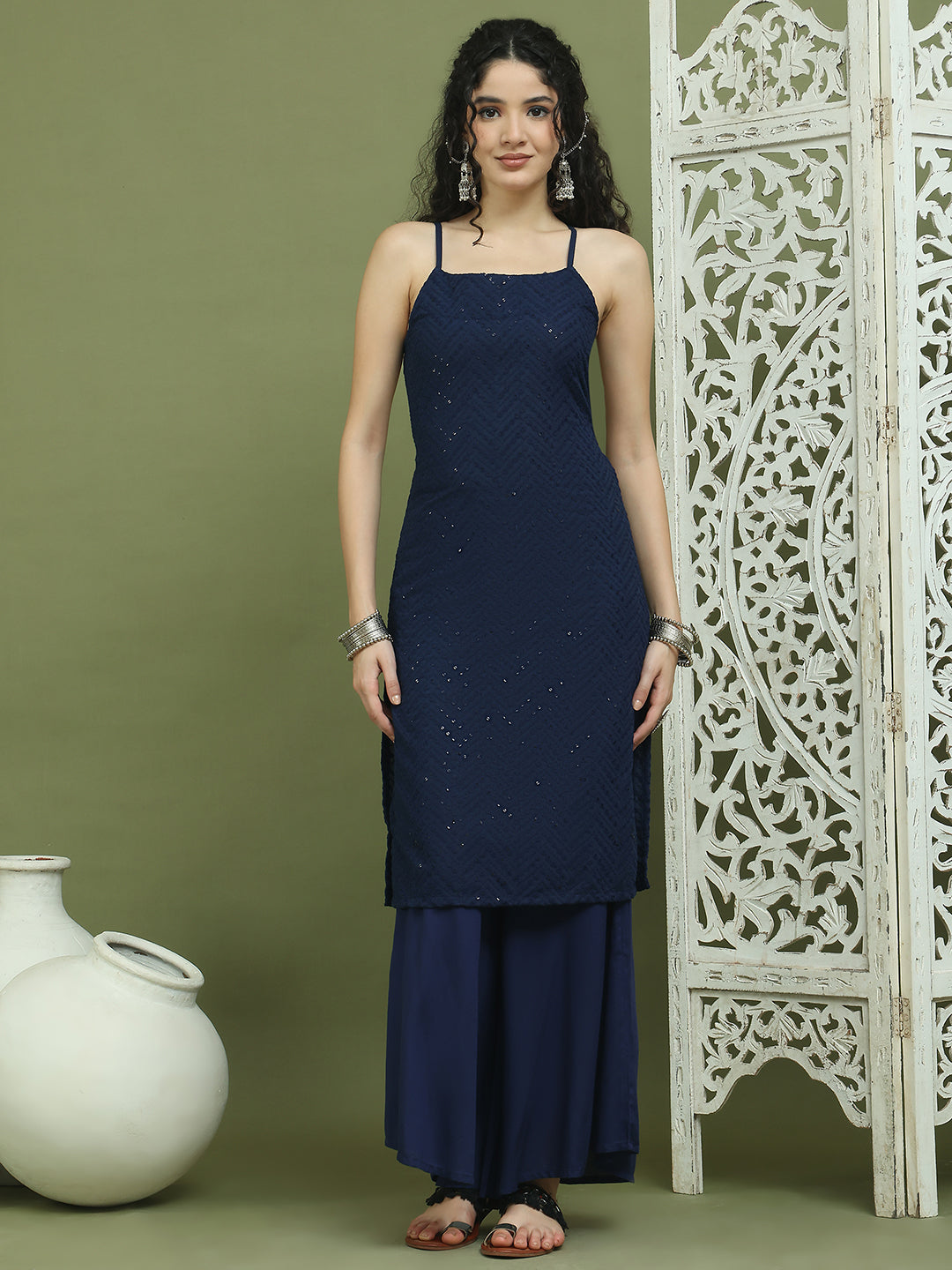DesiQlo Women kurta sets - Blue - JOKPL_2137N_1577_Navy_XS