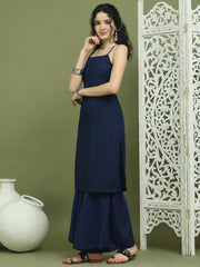 Chic Backless Designer Kurta with Palazzo ( JOKPL 2137N 1577 Navy )